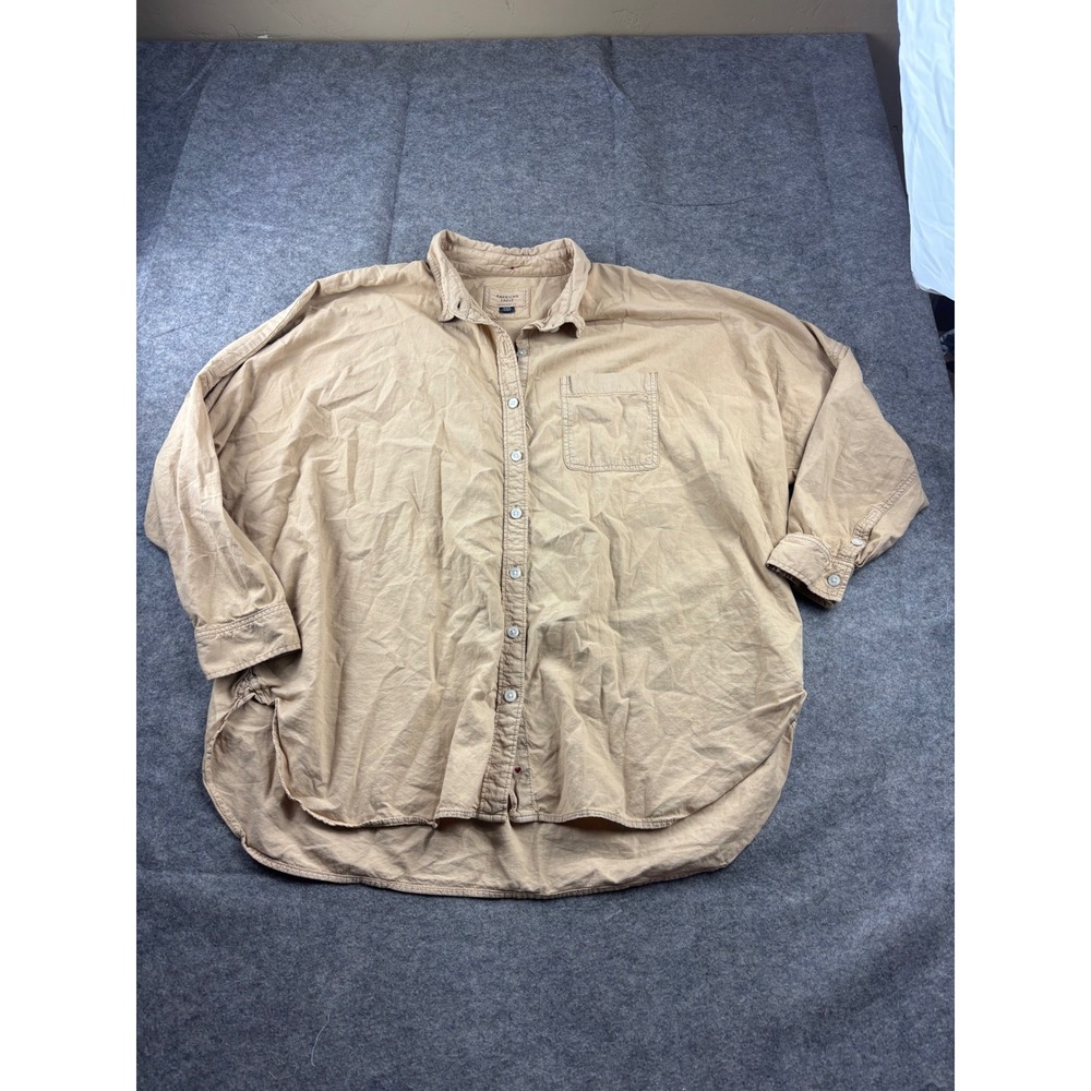 American Eagle Oversized Button Down Shirt Tan Khaki CottonMinimalist Women M